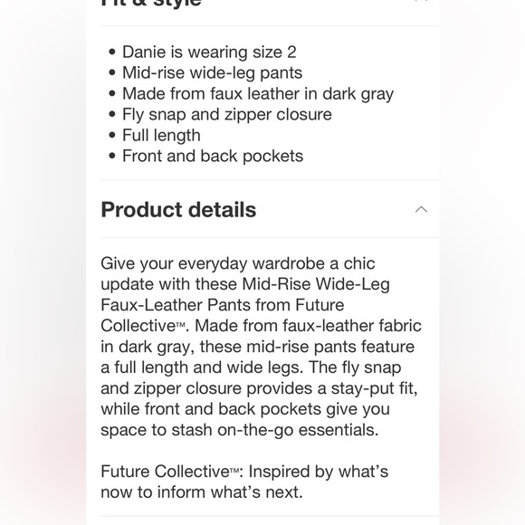 Women's Mid-Rise Wide Leg Faux Leather
Pants - Future Collective Dark Gray new - Picture 8 of 11